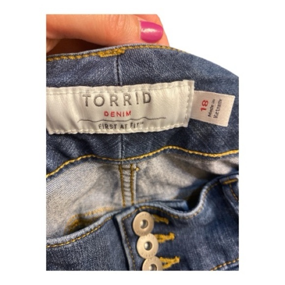 Torrid High Rise 3 Button Fly Dark Blue Crop Jeggings - Picture 4 of 5